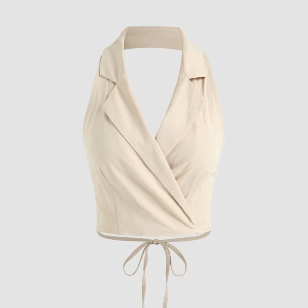 Solid Lapel Collar Crop Top